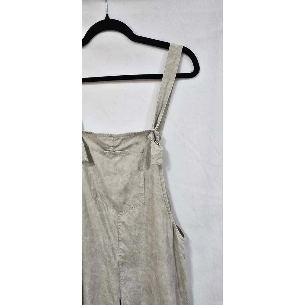 Zara‎ women L wide leg linen lyocell blend overall jumpsuit granola outdoor